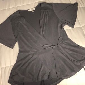 Monteau Grey Soft Faux Wrap Top
